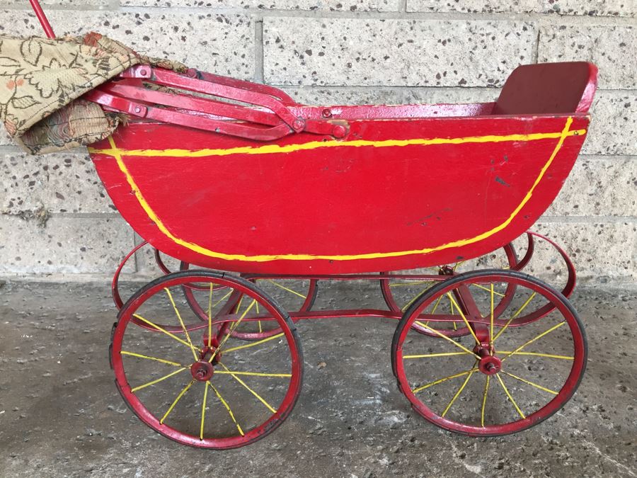 Vintage Child's Wood And Metal Baby Toy Stroller [Photo 5]