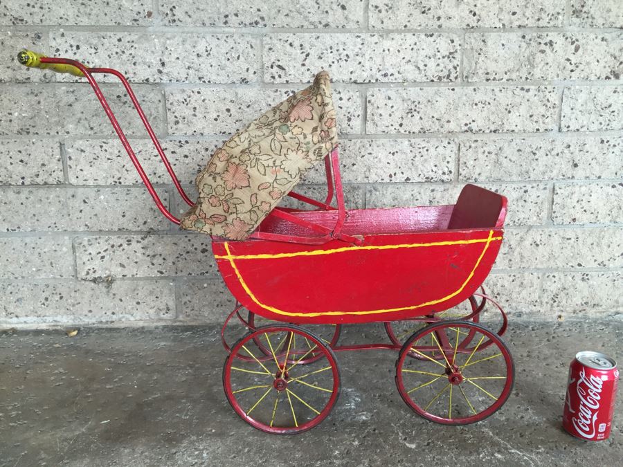 Vintage Child's Wood And Metal Baby Toy Stroller [Photo 6]