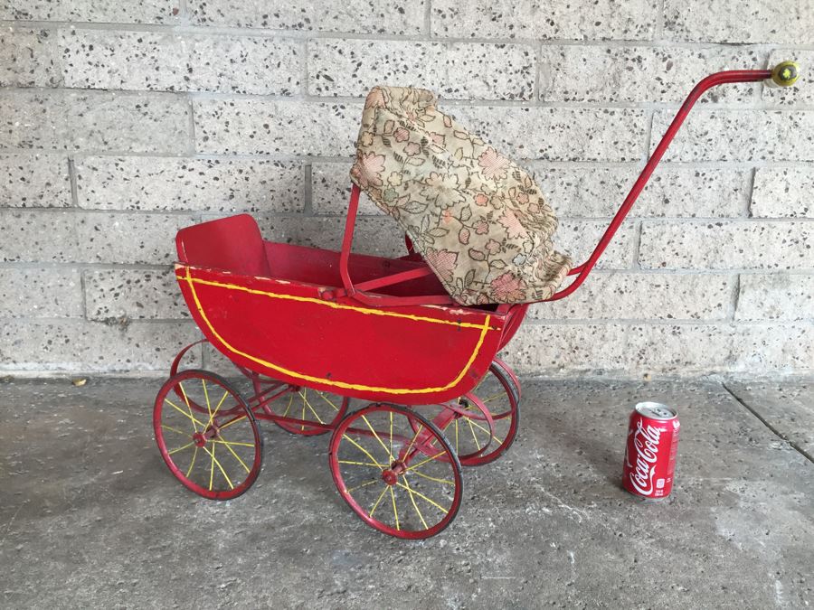 Vintage Child's Wood And Metal Baby Toy Stroller [Photo 8]
