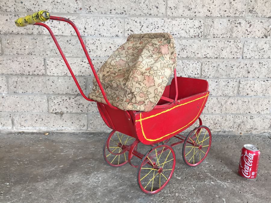 Vintage Child's Wood And Metal Baby Toy Stroller [Photo 2]