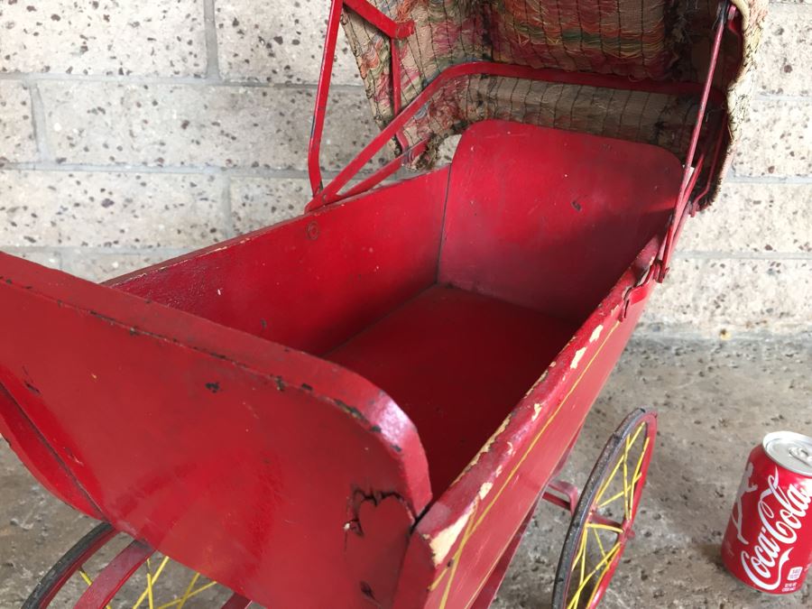 Vintage Child's Wood And Metal Baby Toy Stroller [Photo 10]