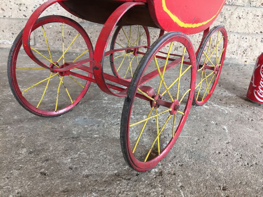 Vintage Child's Wood And Metal Baby Toy Stroller [Photo 3]