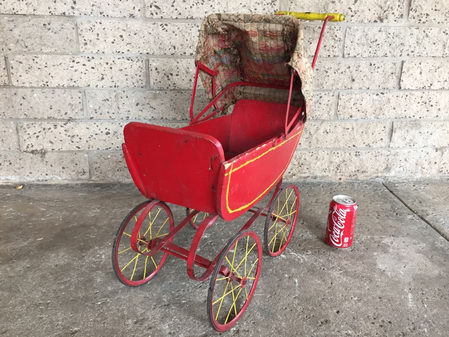 Vintage Child's Wood And Metal Baby Toy Stroller [Photo 9]