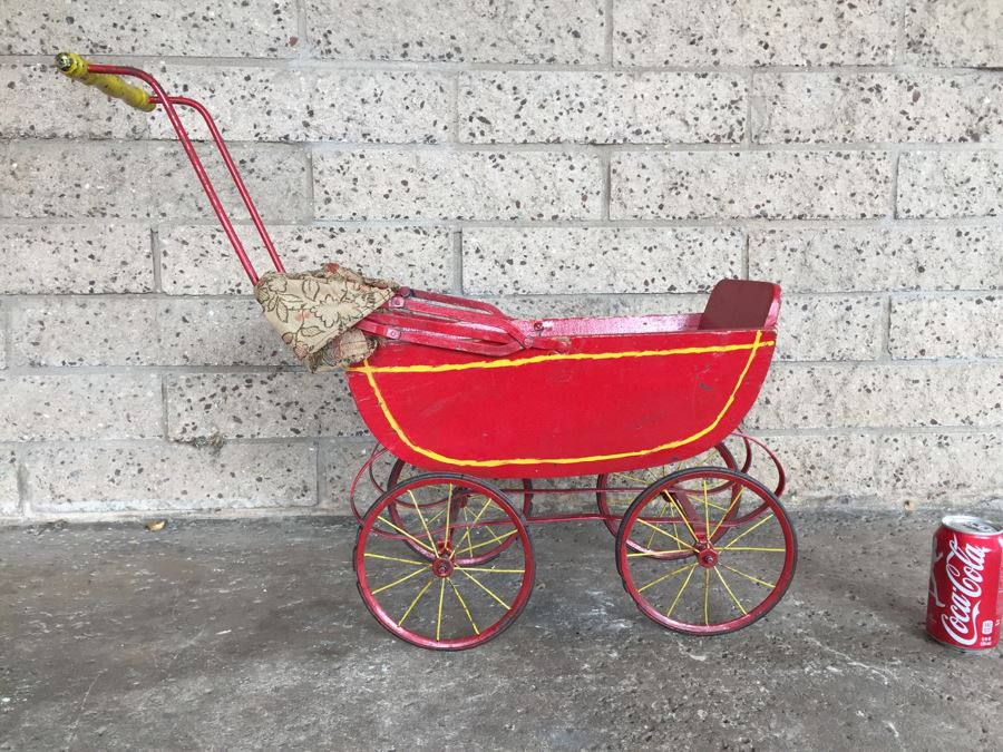 Vintage Child's Wood And Metal Baby Toy Stroller [Photo 4]