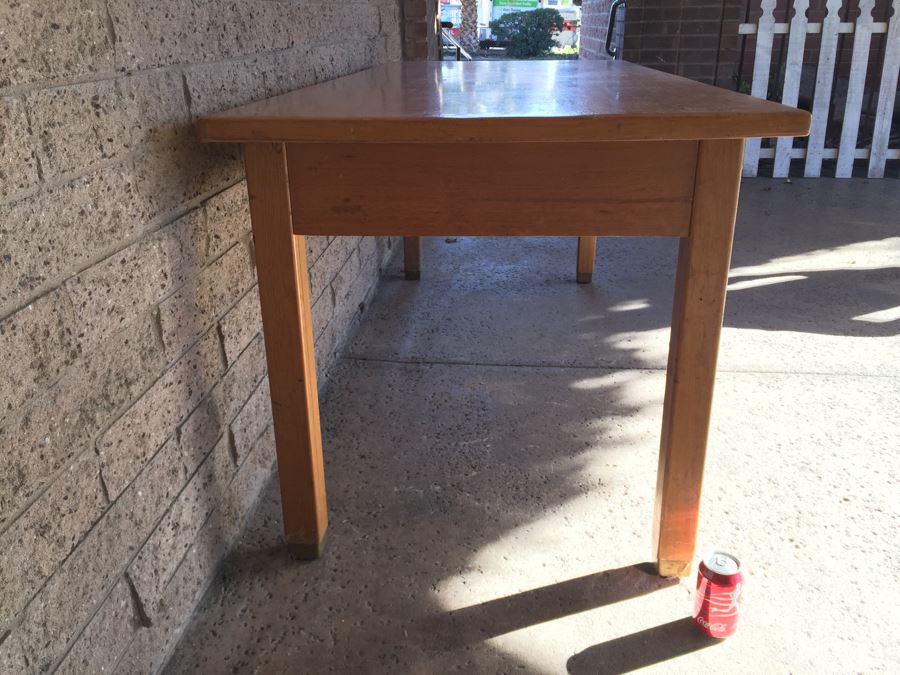 Vintage Wooden Library Table Desk With Two Drawers From Los Angeles School [Photo 3]