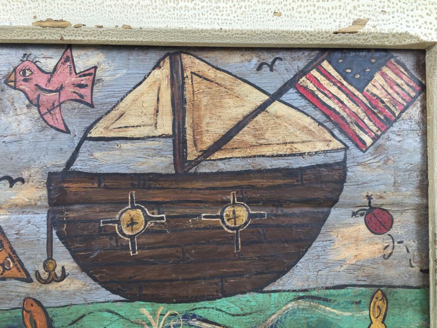 Contemporary 1999 Original Folk Art Painting Hand Signed By Nick Bollenbach In Antique Frame [Photo 3]