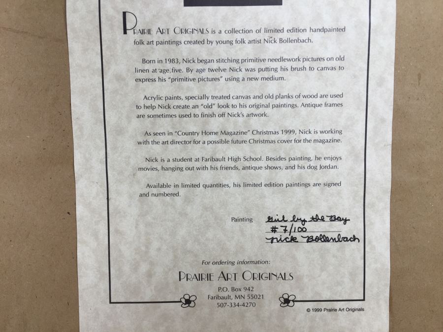 Contemporary 1999 Original Folk Art Painting Hand Signed By Nick Bollenbach In Antique Frame [Photo 9]