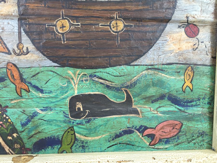 Contemporary 1999 Original Folk Art Painting Hand Signed By Nick Bollenbach In Antique Frame [Photo 5]