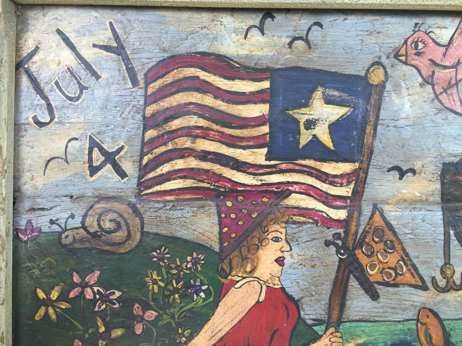 Contemporary 1999 Original Folk Art Painting Hand Signed By Nick Bollenbach In Antique Frame [Photo 13]