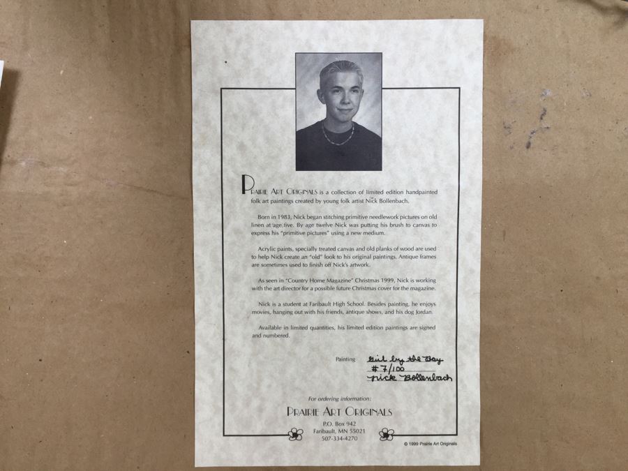 Contemporary 1999 Original Folk Art Painting Hand Signed By Nick Bollenbach In Antique Frame [Photo 8]