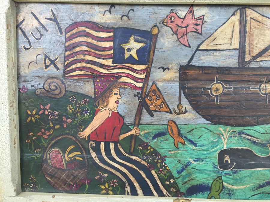 Contemporary 1999 Original Folk Art Painting Hand Signed By Nick Bollenbach In Antique Frame [Photo 10]