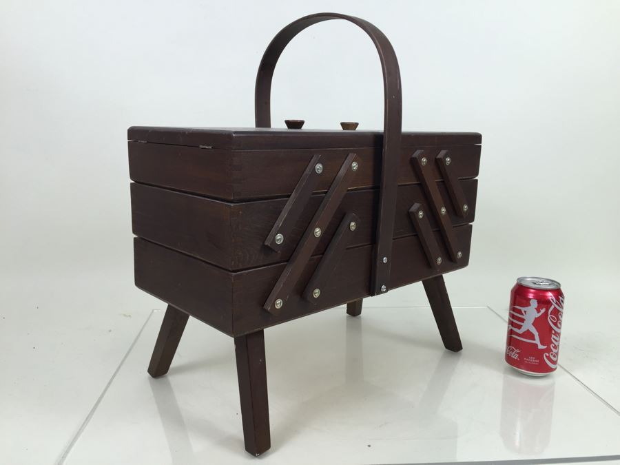 Vintage Folding Fold Out Sewing Basket Box Filled With Sewing Supplies [Photo 5]