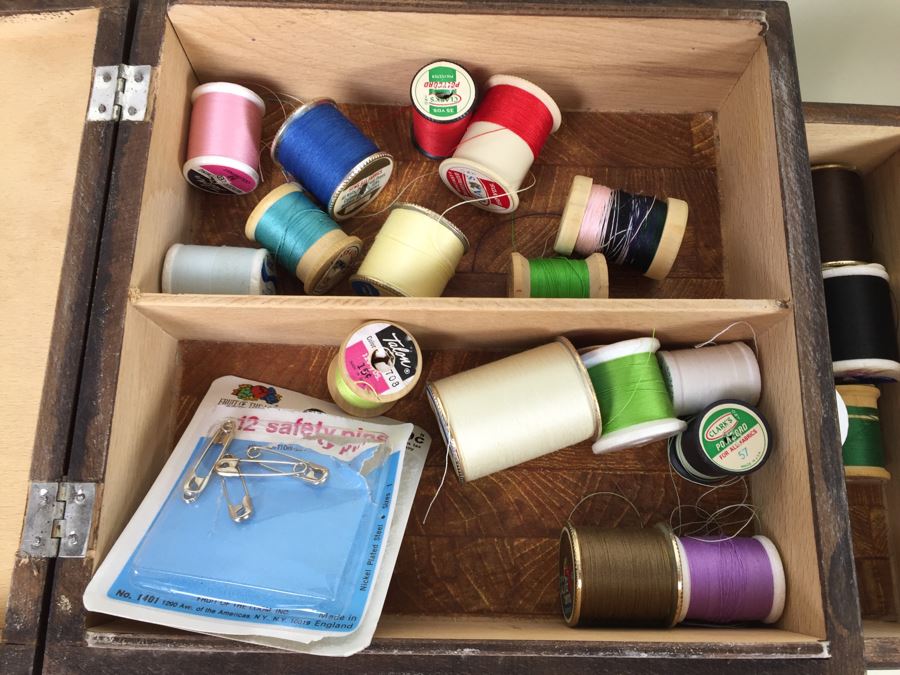 Vintage Folding Fold Out Sewing Basket Box Filled With Sewing Supplies [Photo 6]