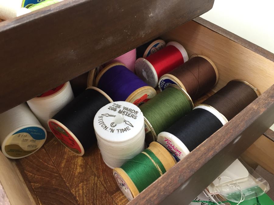 Vintage Folding Fold Out Sewing Basket Box Filled With Sewing Supplies [Photo 7]