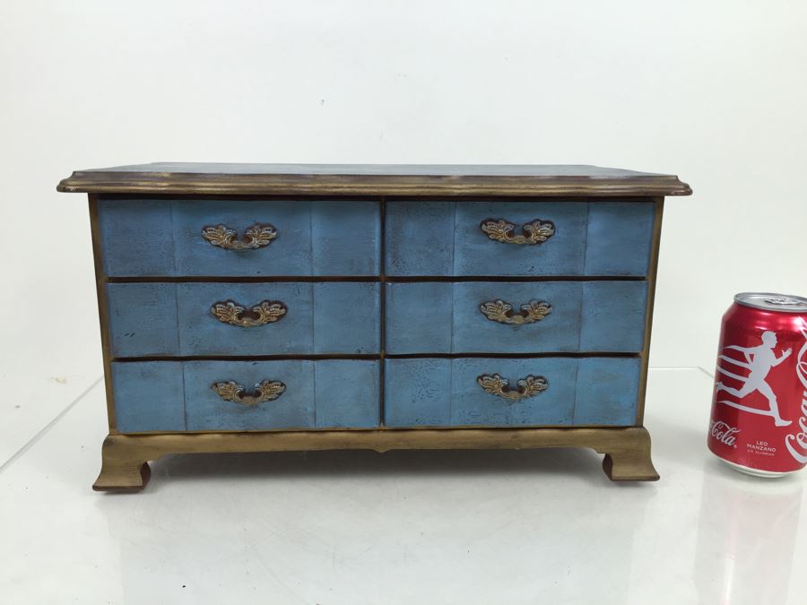 Vintage Blue And Gold Jewelry Box