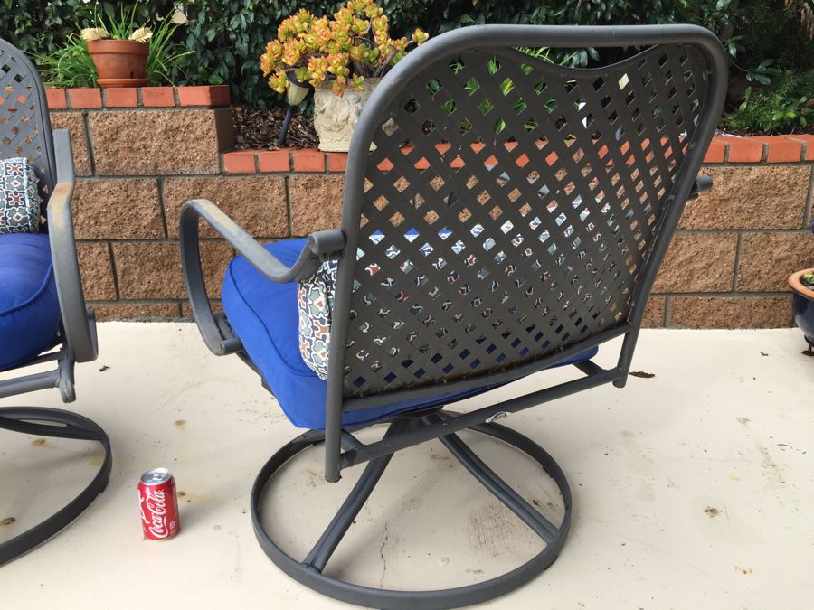 Pair Of Outdoor Swivel Chairs By Hampton Bay With Seat Cushions [Photo 2]
