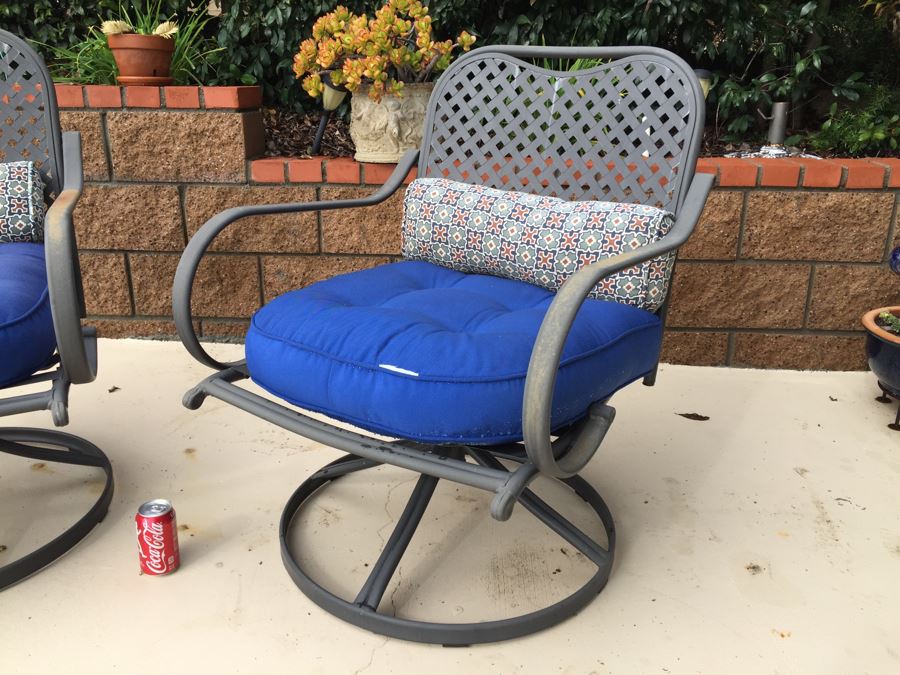 Pair Of Outdoor Swivel Chairs By Hampton Bay With Seat Cushions [Photo 4]