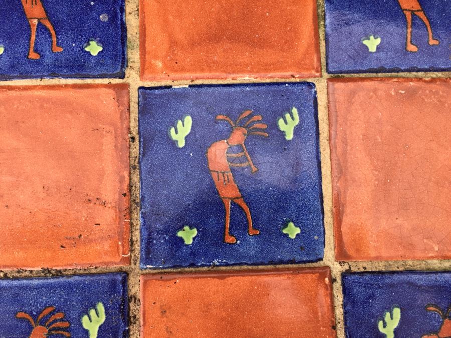 Outdoor Metal 2-Tier Table With Painted Tile Top [Photo 4]