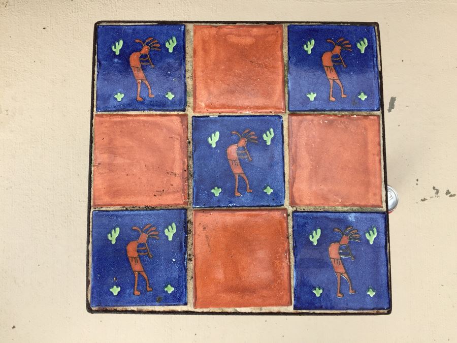 Outdoor Metal 2-Tier Table With Painted Tile Top [Photo 3]