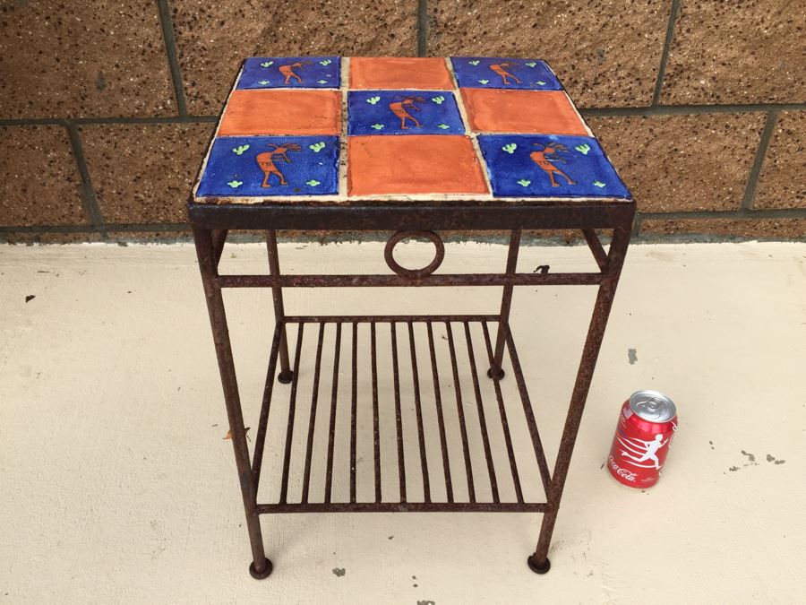 Outdoor Metal 2-Tier Table With Painted Tile Top [Photo 2]