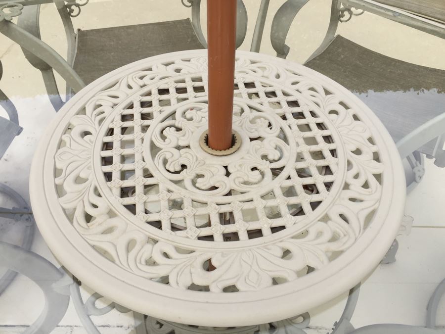 Outdoor Patio Table With Six Swivel Chairs And Umbrella [Photo 6]