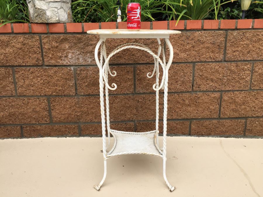 Vintage Outdoor Metal Two-Tier Table Painted White [Photo 1]