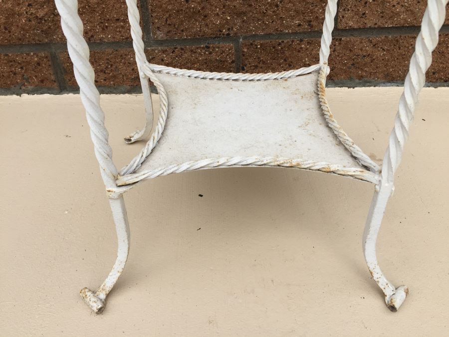 Vintage Outdoor Metal Two-Tier Table Painted White [Photo 3]