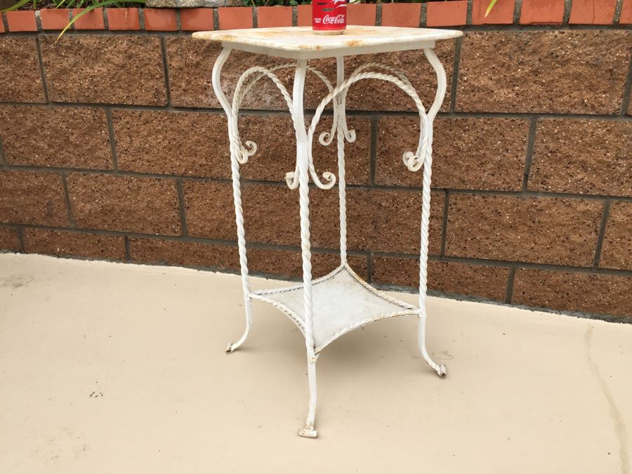 Vintage Outdoor Metal Two-Tier Table Painted White [Photo 6]