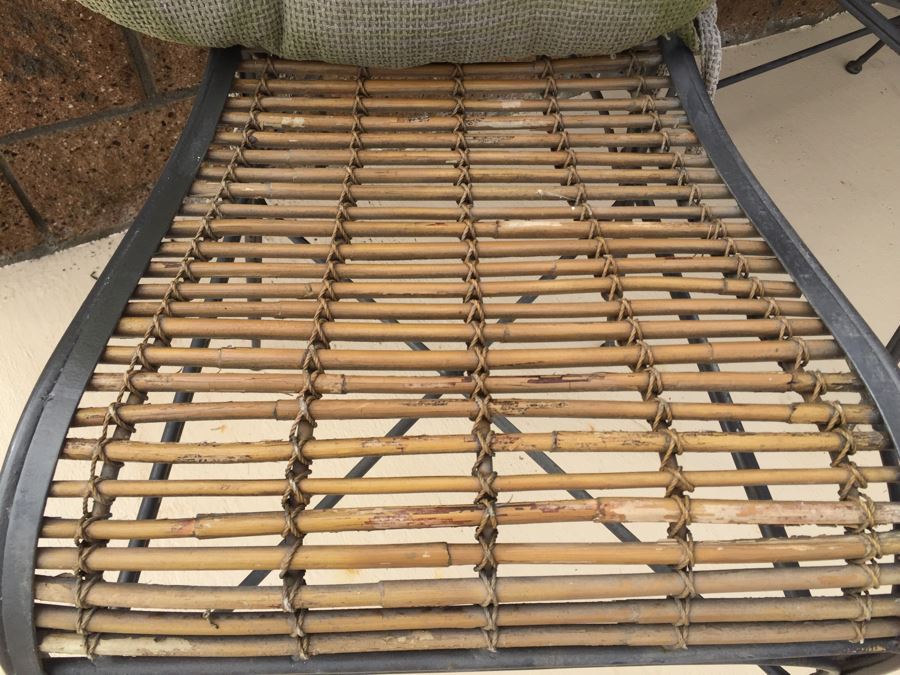 Set Of 3 Vintage Metal And Bamboo Bar Stool Chairs With Cushions [Photo 7]