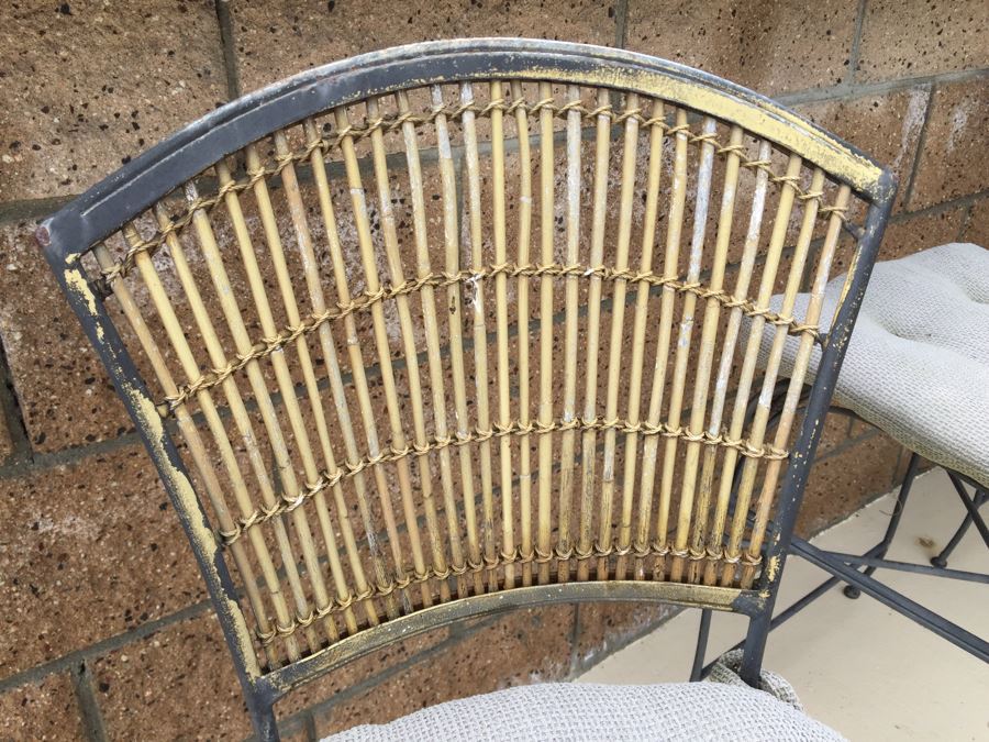 Set Of 3 Vintage Metal And Bamboo Bar Stool Chairs With Cushions [Photo 3]