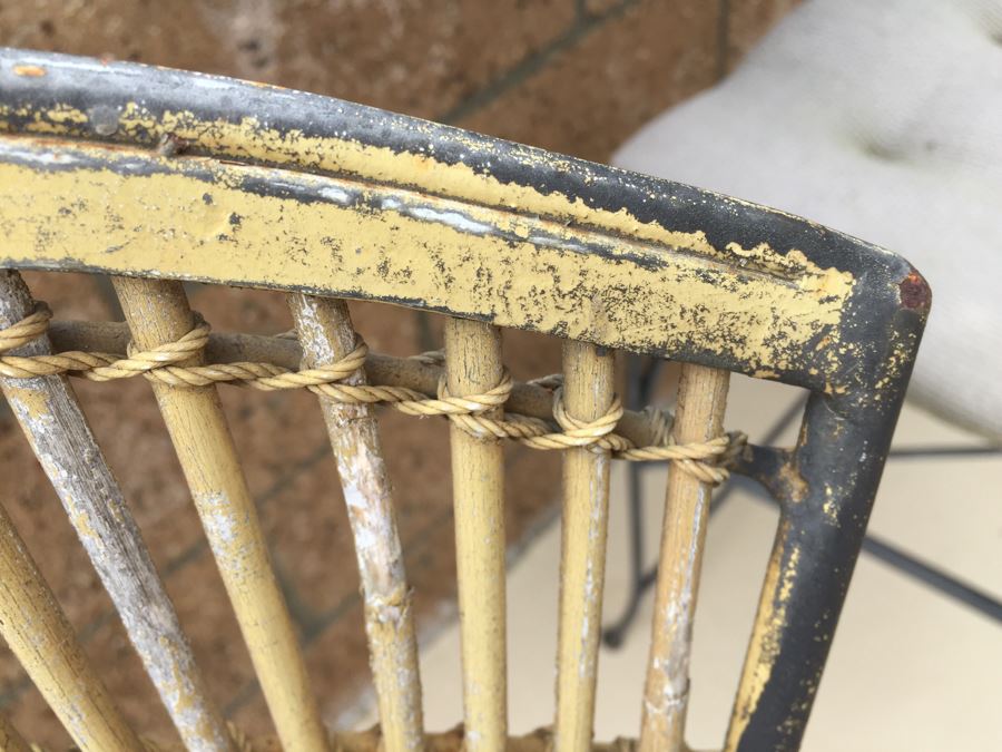 Set Of 3 Vintage Metal And Bamboo Bar Stool Chairs With Cushions [Photo 6]