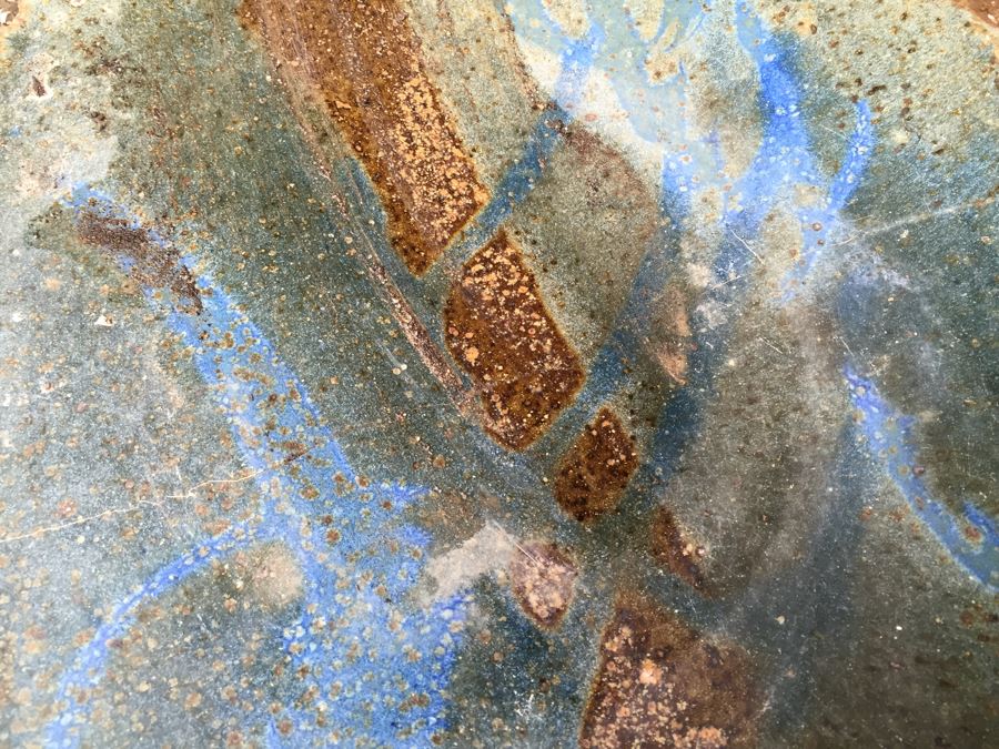 Outdoor Garden Table With Blue English Bench Vice, Various Pots And Partial Weather Vane [Photo 11]