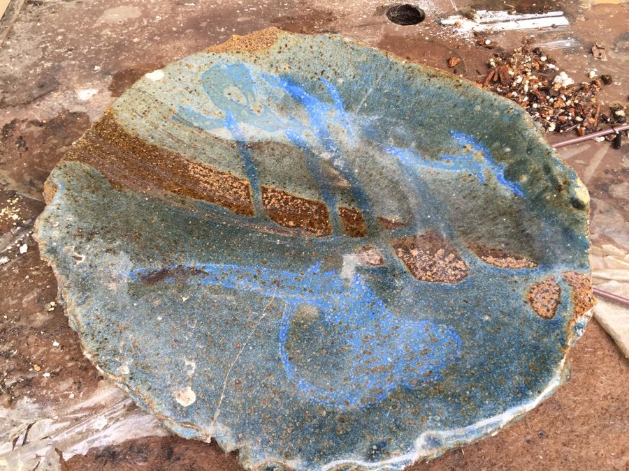 Outdoor Garden Table With Blue English Bench Vice, Various Pots And Partial Weather Vane [Photo 10]