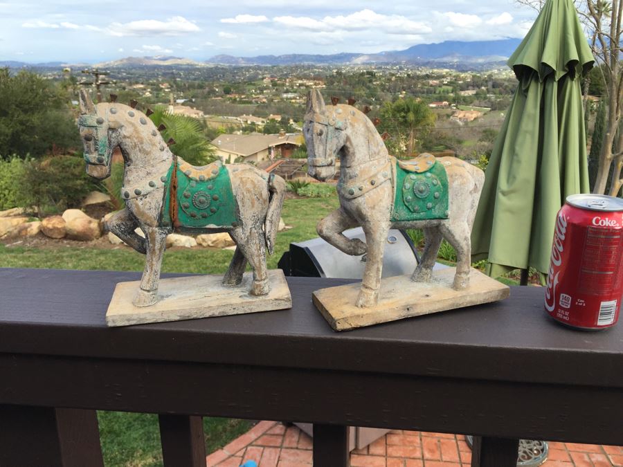 Pair Of Carved Wood Decorative Horses