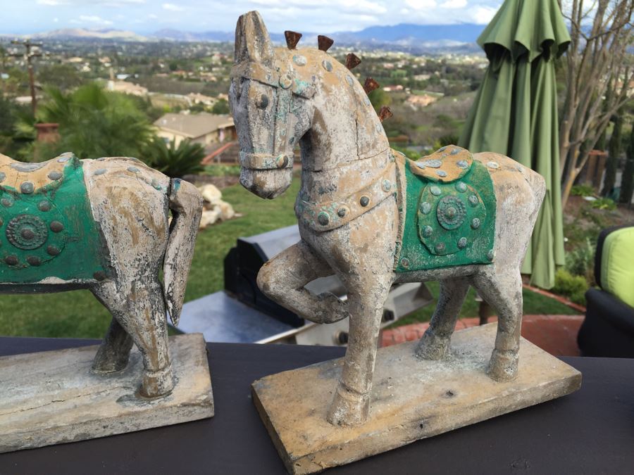 Pair Of Carved Wood Decorative Horses [Photo 6]