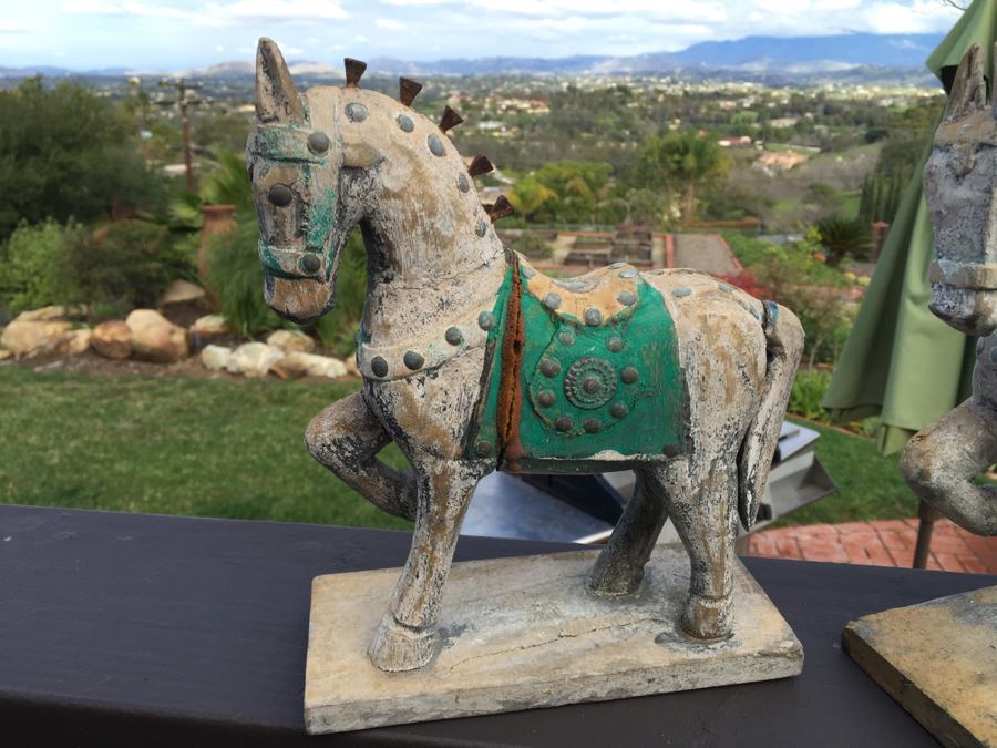 Pair Of Carved Wood Decorative Horses [Photo 5]