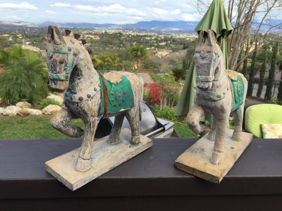 Pair Of Carved Wood Decorative Horses [Photo 7]