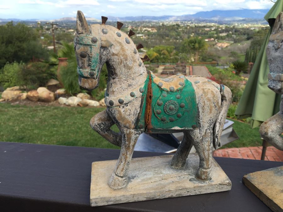 Pair Of Carved Wood Decorative Horses [Photo 2]