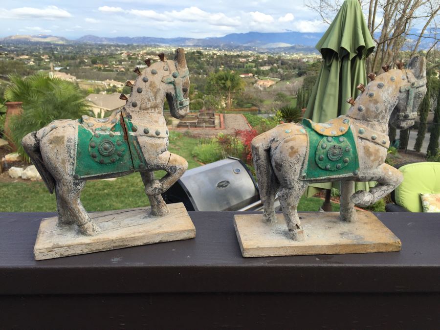 Pair Of Carved Wood Decorative Horses [Photo 3]