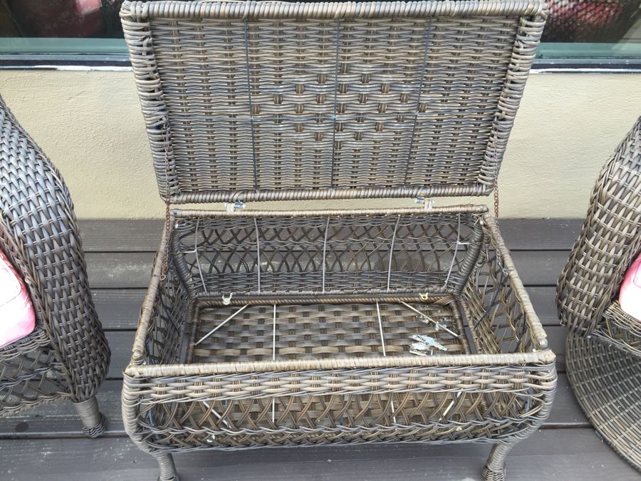 Outdoor Patio Furniture Set With Faux Wicker Chair, Swivel Chair And Table With Storage [Photo 3]