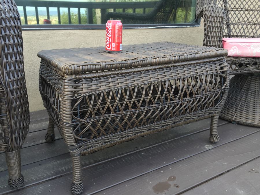 Outdoor Patio Furniture Set With Faux Wicker Chair, Swivel Chair And Table With Storage [Photo 6]