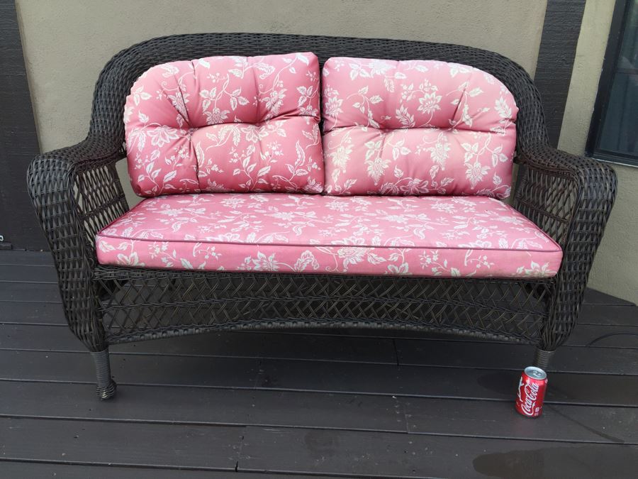 Outdoor Patio Furniture Faux Wicker Loveseat With Cushions [Photo 4]