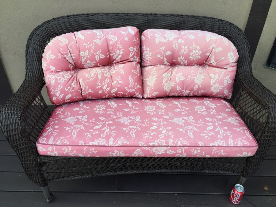 Outdoor Patio Furniture Faux Wicker Loveseat With Cushions [Photo 5]