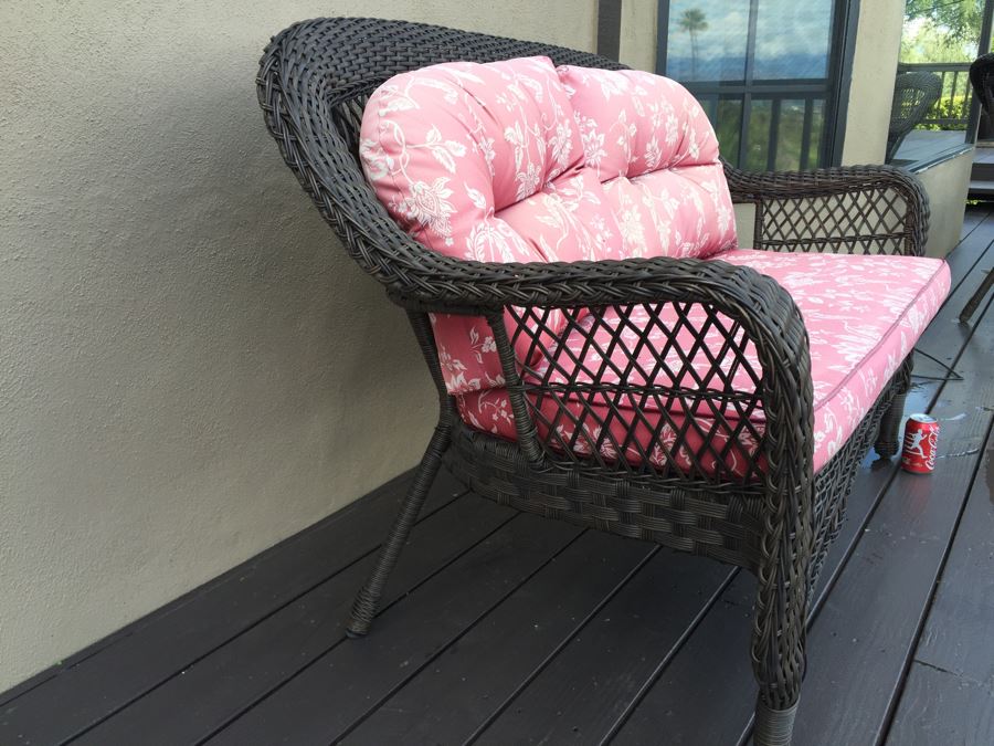 Outdoor Patio Furniture Faux Wicker Loveseat With Cushions [Photo 3]