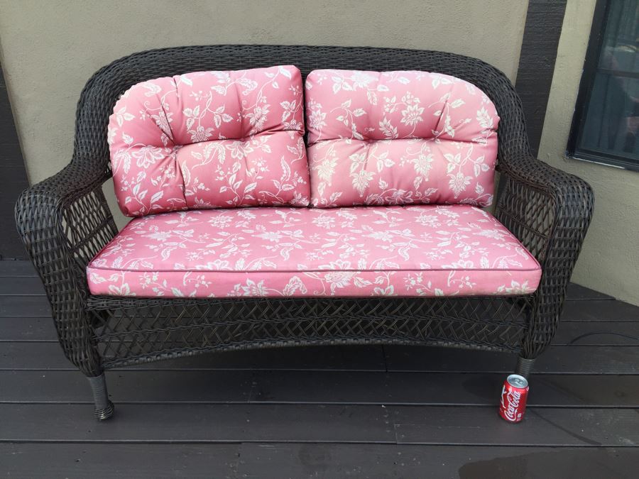 Outdoor Patio Furniture Faux Wicker Loveseat With Cushions [Photo 1]