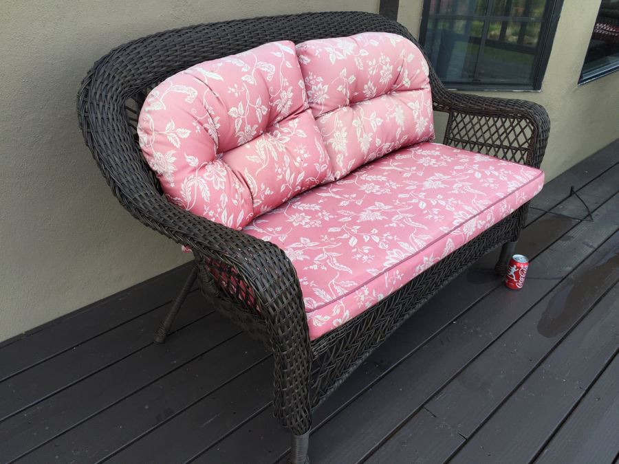 Outdoor Patio Furniture Faux Wicker Loveseat With Cushions