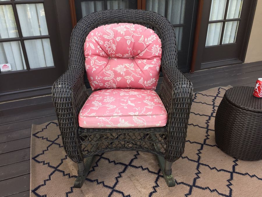 Outdoor Patio Furniture Faux Wicker Rocking Chair And Round Side Table With Storage [Photo 4]