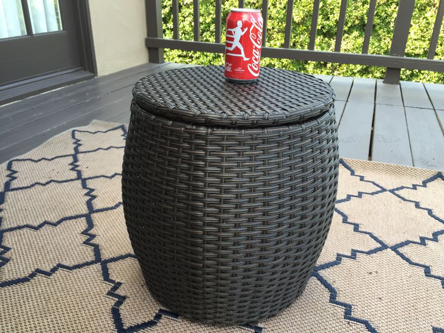 Outdoor Patio Furniture Faux Wicker Rocking Chair And Round Side Table With Storage [Photo 7]