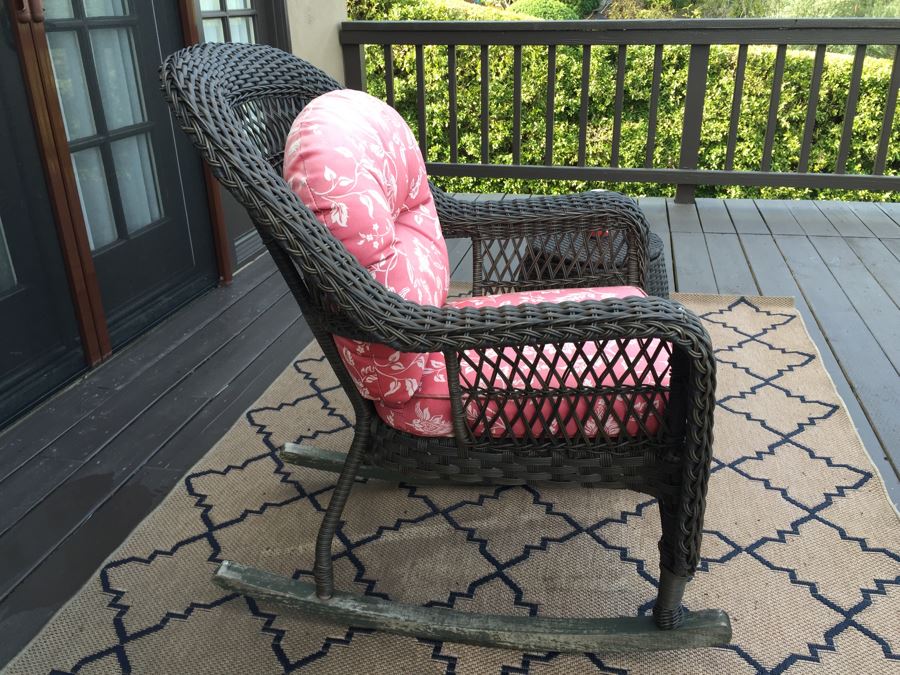 Outdoor Patio Furniture Faux Wicker Rocking Chair And Round Side Table With Storage [Photo 6]