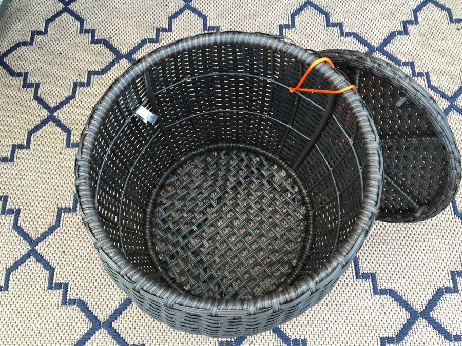 Outdoor Patio Furniture Faux Wicker Rocking Chair And Round Side Table With Storage [Photo 8]